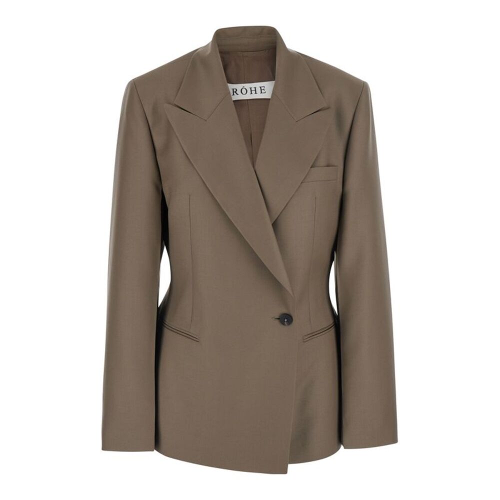 Rohe Women Brown Double-Breasted Jacket With Peak Revers In Wool For Women